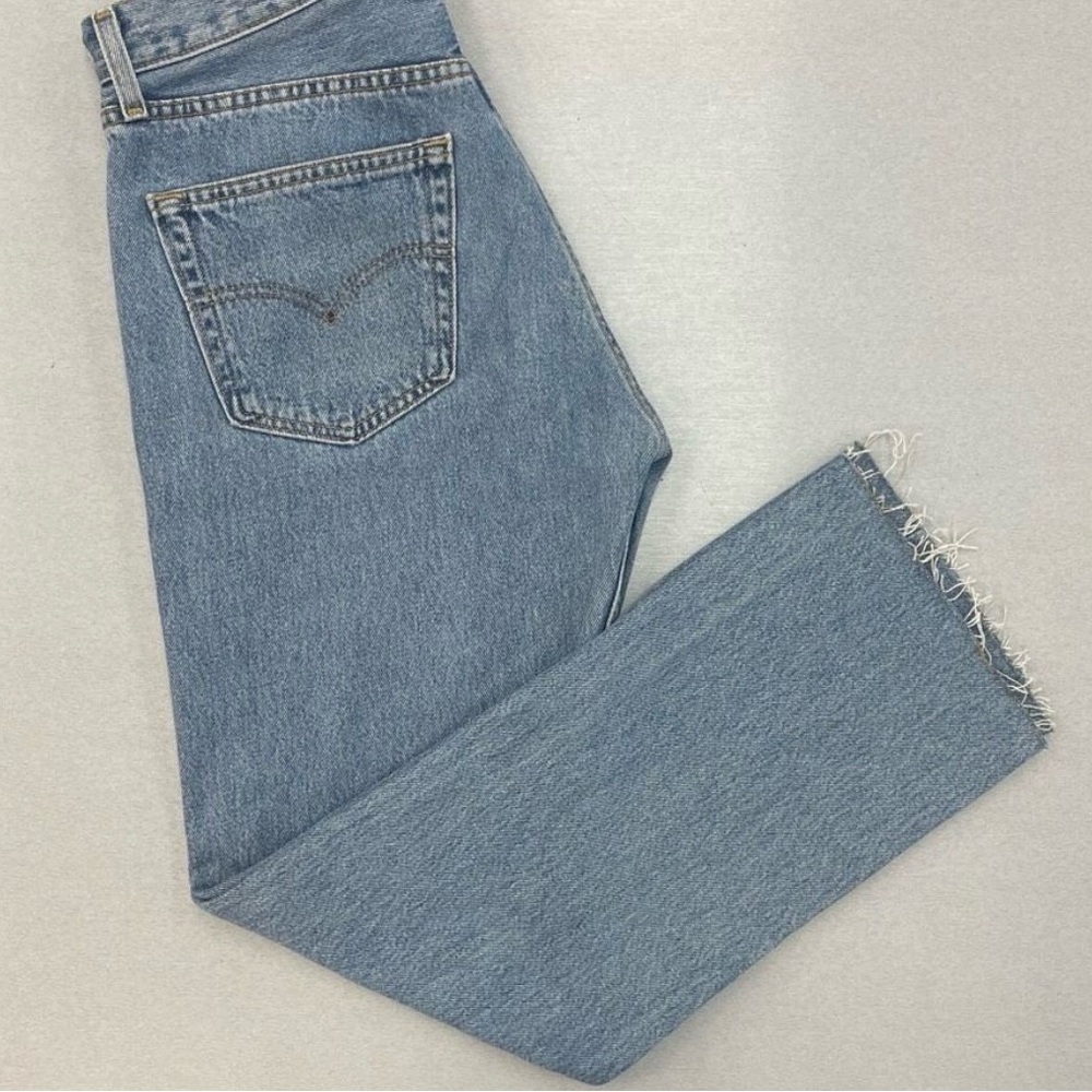 Levi's Blue Straight Jeans with Raw Hem and Faded Look